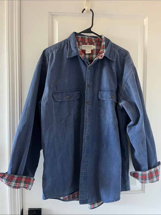 Banana Republic Other - Vintage 1980s Banana Republic Blue Denim Shirt with Red Green Plaid Lining
